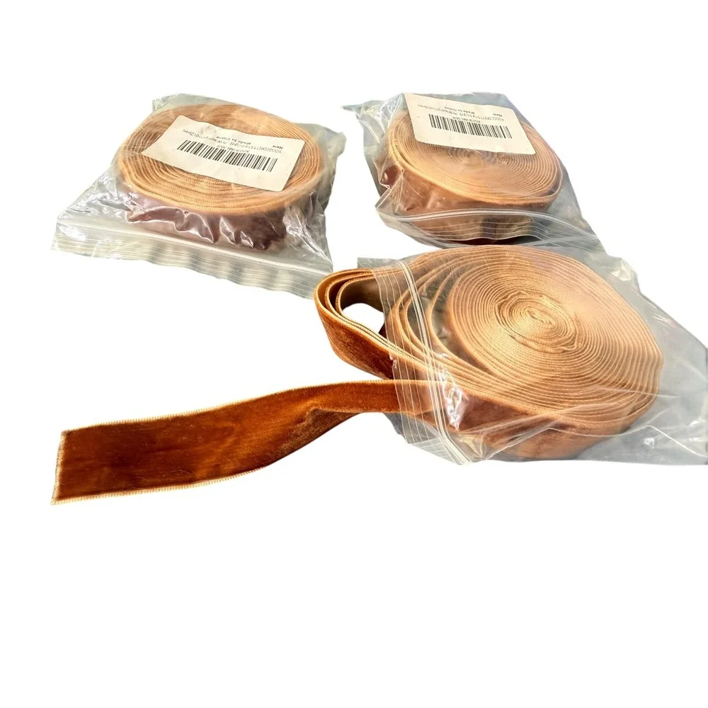 YOOGCORETT Velvet Ribbon 3 Rolls 15 Yards Light Brown New 1 Inch Craft Trim